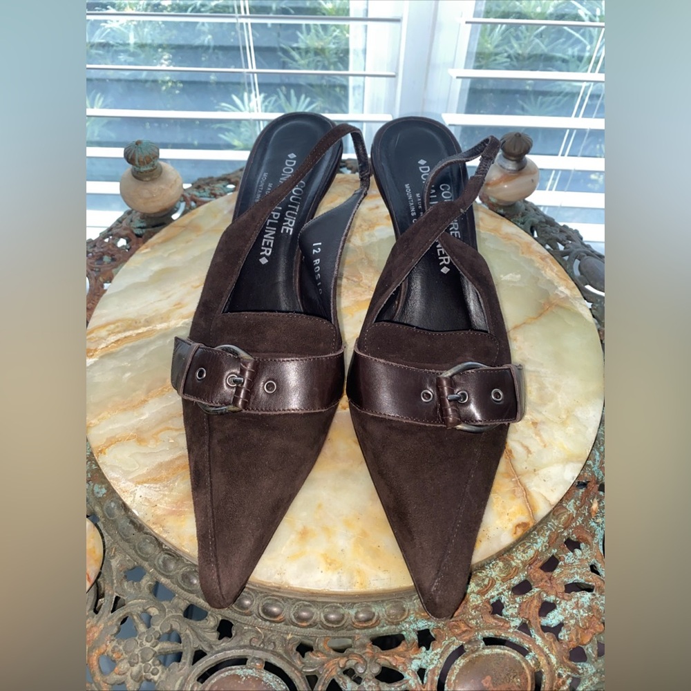 Donald J Pliner Couture Rosio Slingback Pump Brown Suede w Buckle Sz 7.5 Vintage